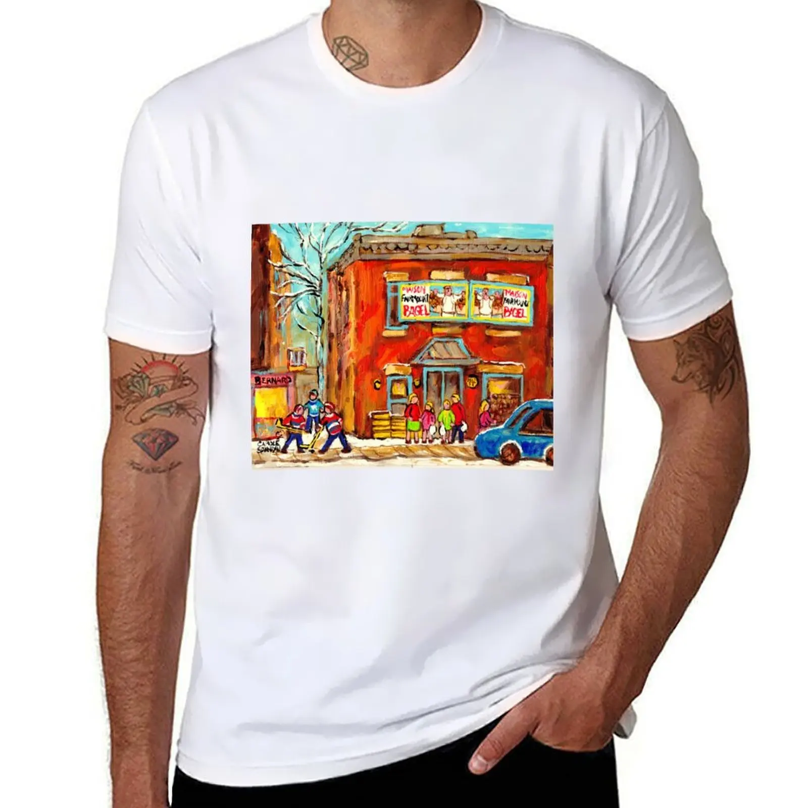 

FAIRMOUNT BAGEL MONTREAL WINTER SCENE T-Shirt t shirt man designer t shirts for man graphic vintage T-Shirt