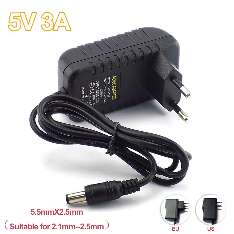 

5.5mmX2.5mm CCTV IP Camera Power Adapter Supply 100V-240V Converter adapter AC to DC 5V 3A 3000mA for LED Strip Lamp L19