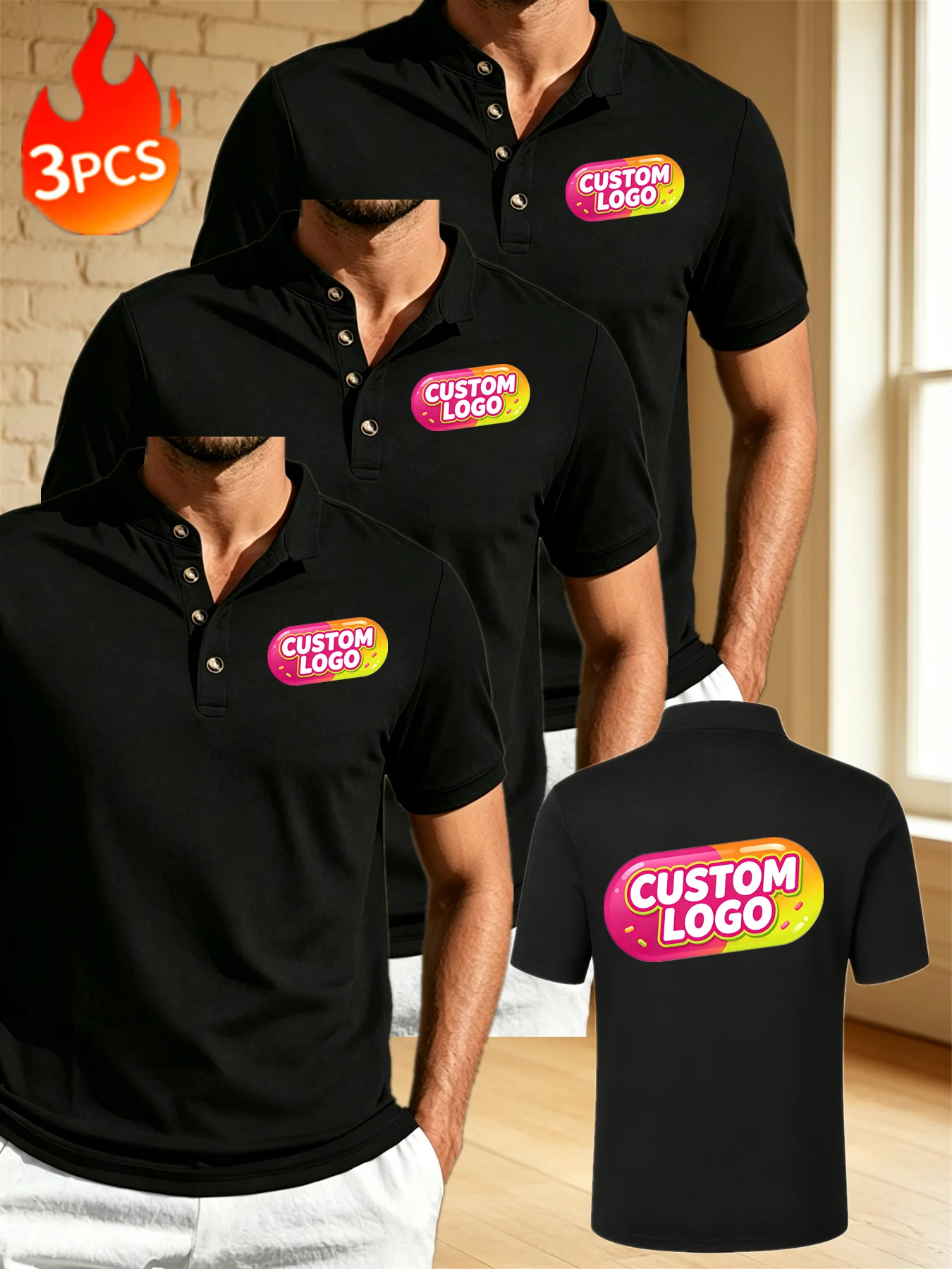 3-piece Customized Logo Polo Shirt Breathable Casual Company Group Clothing Lapel Short Sleeve Polo Shirts Work Clothes Print