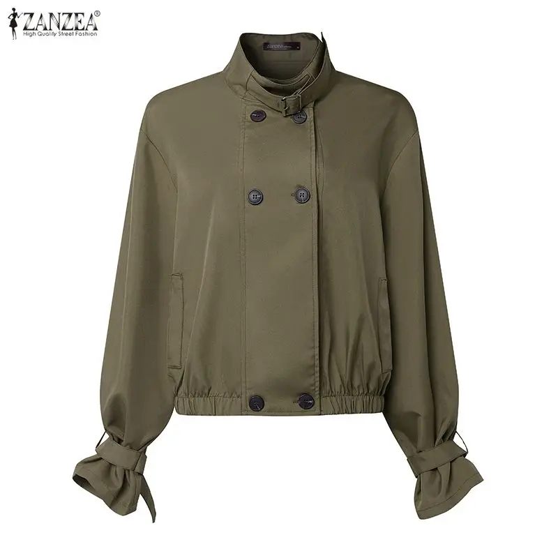 

2026 ZANZEA Spring Office OL Outwear Stylish Short Coats Jacckets Women Double Breasted Long Sleeve Jackets Solid Slim Fit Coat