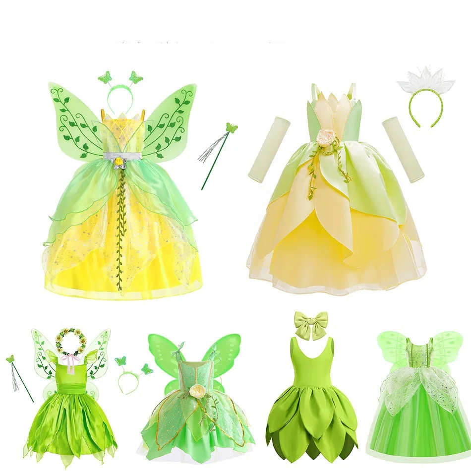 

Halloween Green Elf Dress Princess 3-9T Girl Kids Party Tianna Tinker Bell Children's Costume Cosplay Costume Birthday Party