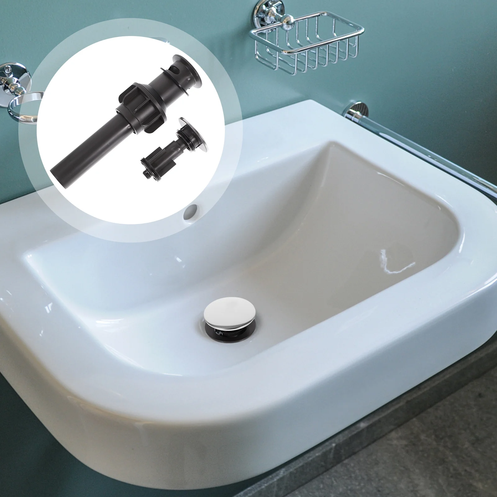 

Pop Up Drain Assembly ABS Bathroom Sink Stopper Overflow Vessel Sink Drain Anti Clog Plastic Durable Bathroom Accessory