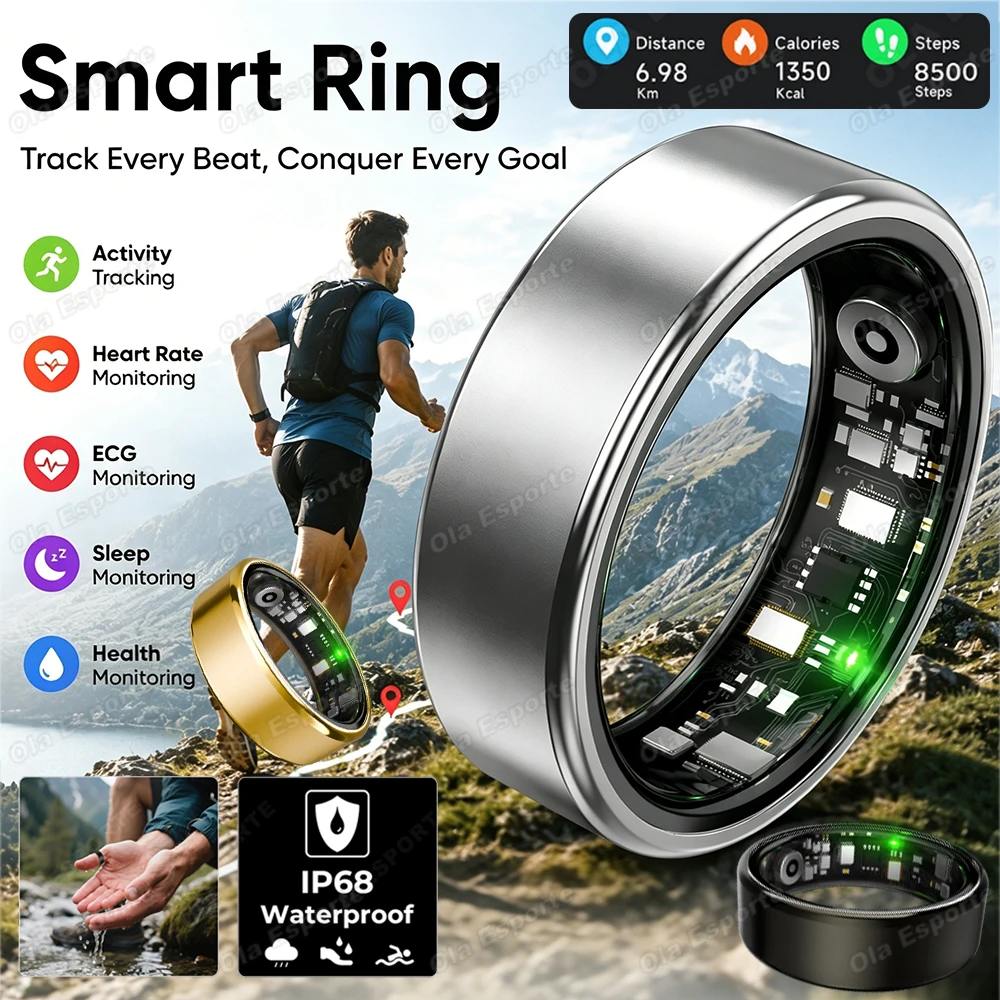 Nouvelle bague intelligente de contrôle vidéo avec GPS, suivi du rythme cardiaque et de l'oxygène sanguin, étanche IP68 et 5ATM, modes multisports, 2026