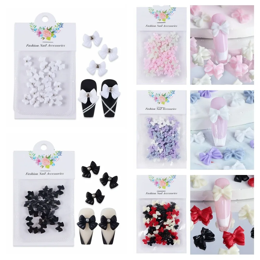 Simpatici ornamenti per Manicure decorazioni per unghie con fiocco forniture per unghie in resina accessori per unghie con fiocco nero rosa strass per unghie regalo