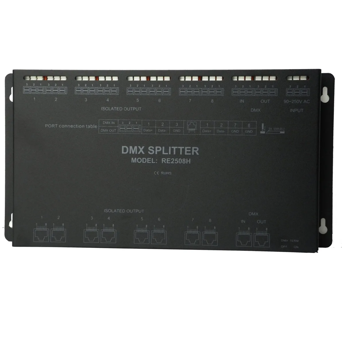 Imagem -04 - Way Dmx Divisor Dmx512 Repetidor Amplificador de Sinal Dmx a Modelo Re2508h 8