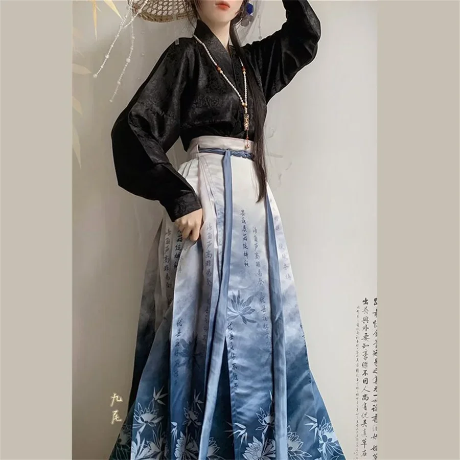 Jupe Hanfu de Style chinois, Costume de la dynastie Mamianqun Ming, tissage doré ou imprimé, jupe visage de cheval, robe chinoi