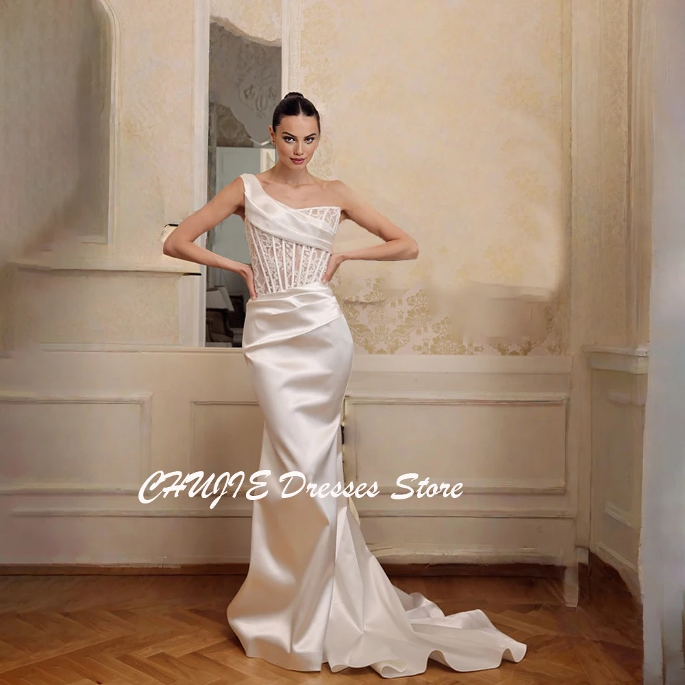 

Vintage Mermaid Wedding Dress With Train Customized Plus Size One Shoulder Satin Bridal Gowns свадебное платье Vestido de novia