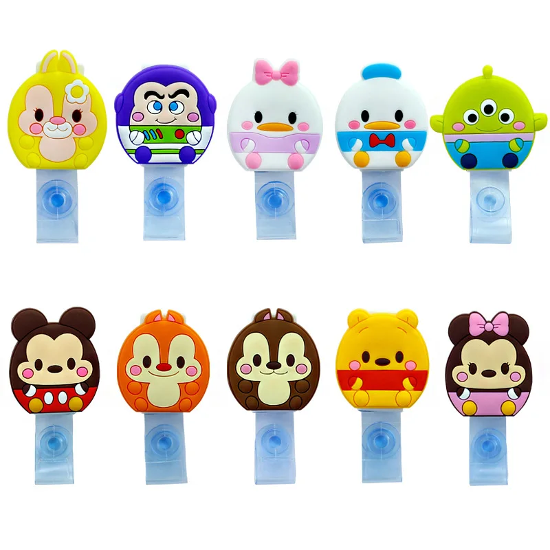 

50pcs/lot Disney Mickey Minnie Donald Daisy Retractable Badge Reel Doctor Nurse Chest Card Exhibition Holder Clip Badge Holder