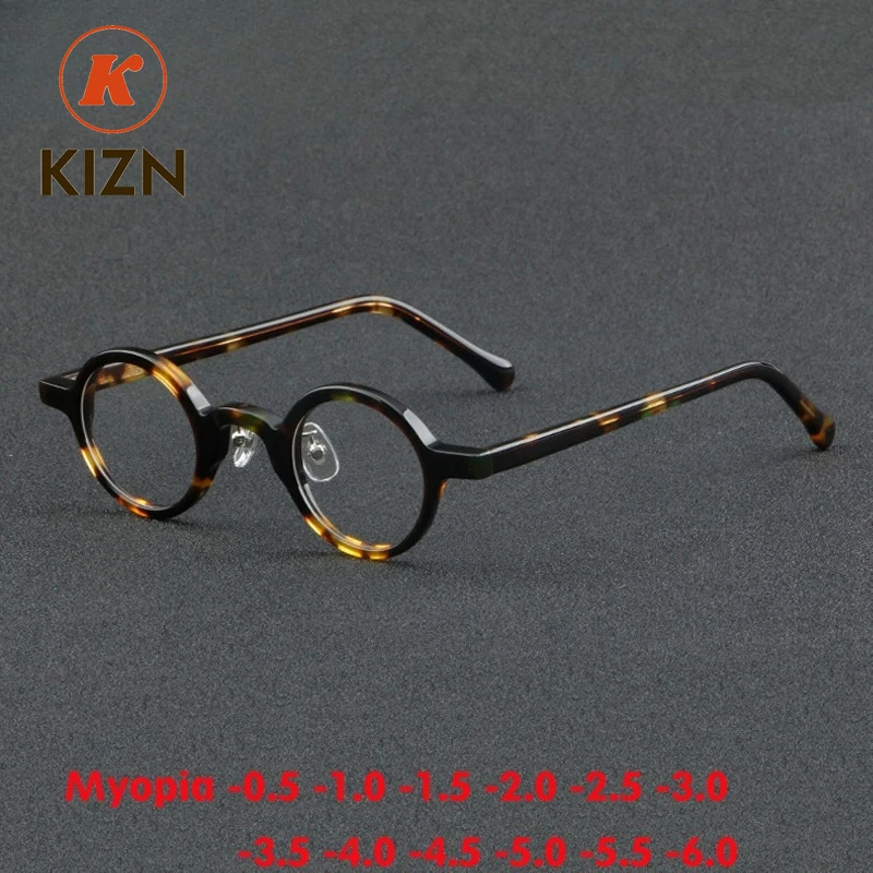 

KIZN ацетатные очки для близорукости, оправа для мужчин, винтажные маленькие круглые очки в стиле ретро, женские оптические очки по рецепту от -,5 до -6.