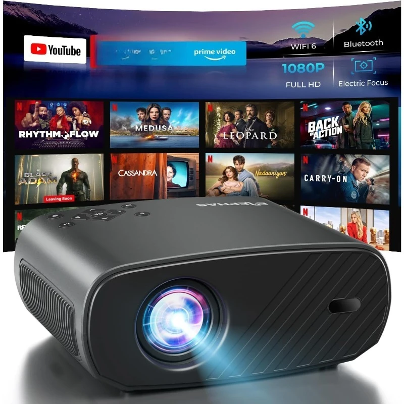 

Projector with WiFi & Bluetooth - 800 ANSI Lumens HD Home Theater, Officially Licensed Netflix/Prime Video/YouTube, Auto