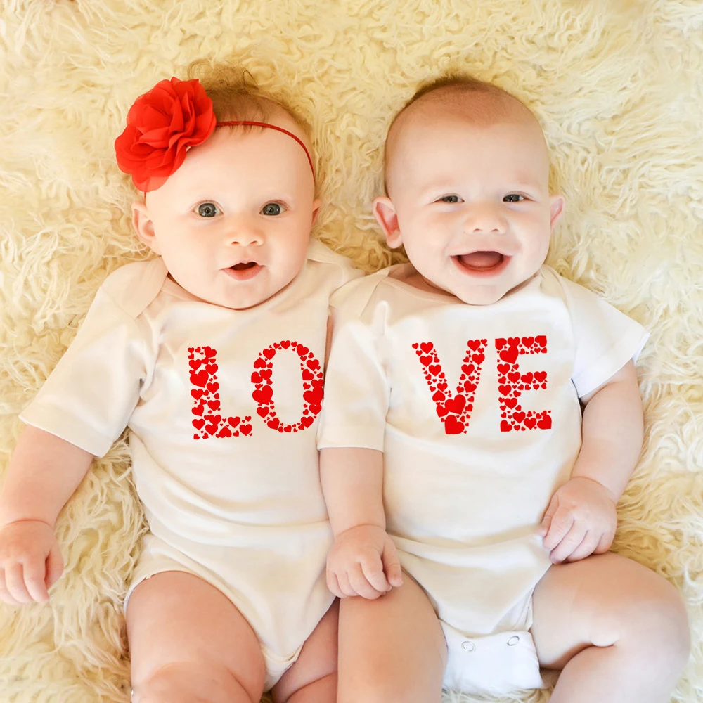 Love Twin s Unisex s Matching Twin Bodysuits Boy and Girl Summer Short Sleeve Jumpsuit Heart Playsuit Lovely Wear