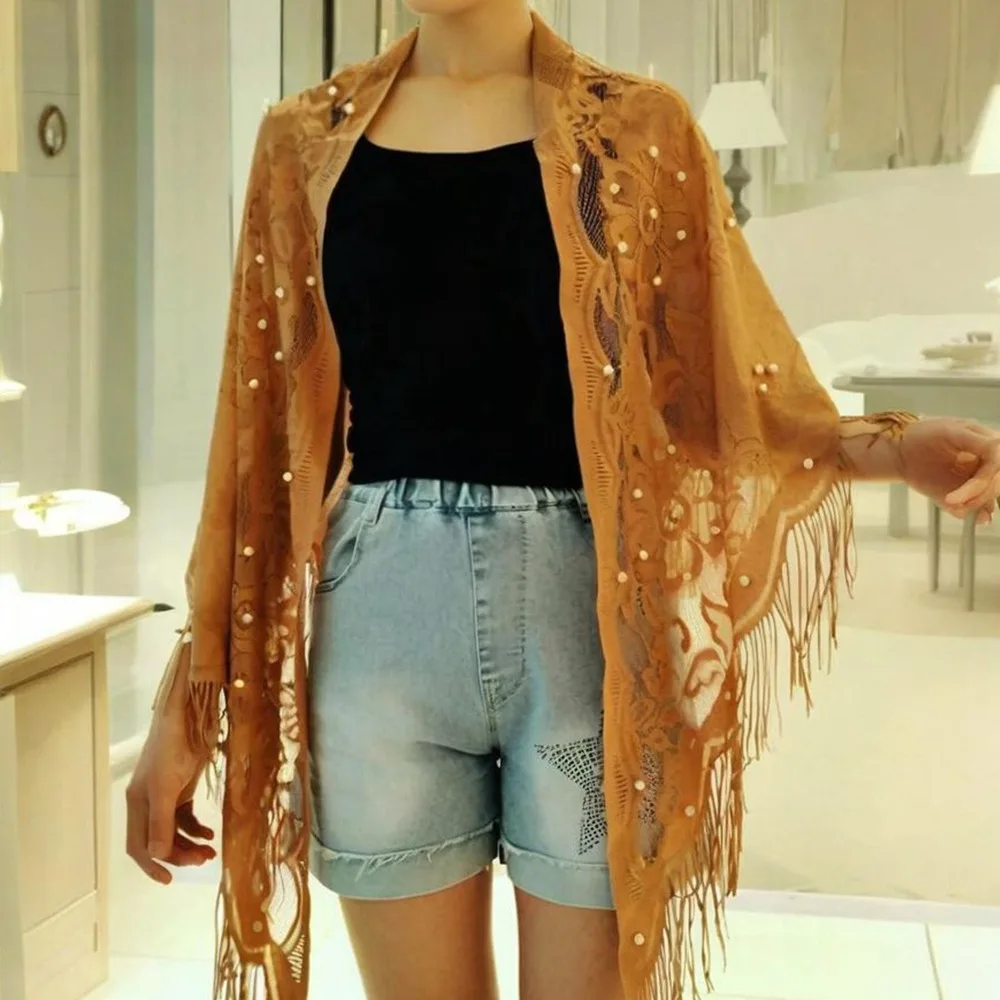 

New with Tassel Tassel Patchwork V-Neck Cardigan Casual Triangle Tulle Shawl Solid Color Elegant Wedding Accessories
