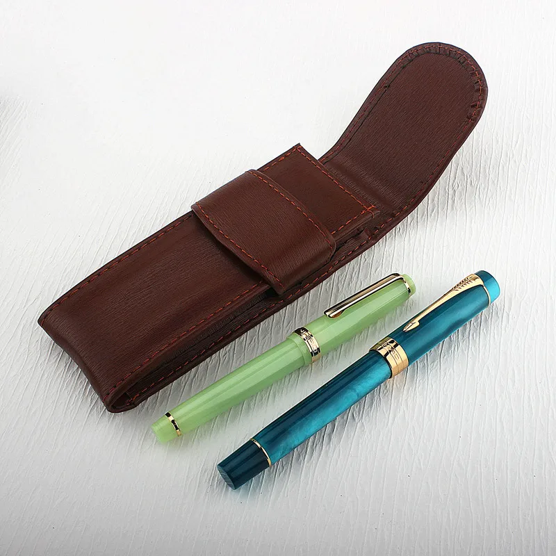 Genuine High Quality Leather Fountain Pen Case / Bag for 2 Pens - Black Pen Holder / Pouch