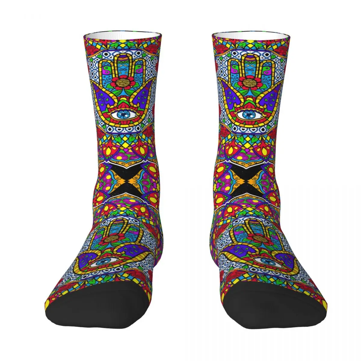 Funny Happy Sock for Men Hamsa Harmony Mandala Hip Hop Quality Pattern Printed Crew Sock Casual Gift