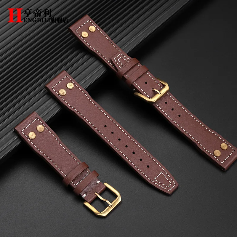 20mm 21mm 22mm Rivet Genuine leather watchband For IWC Mark 18 Pilot Little Prince Vintage brown strap Cowhide Watch accessories