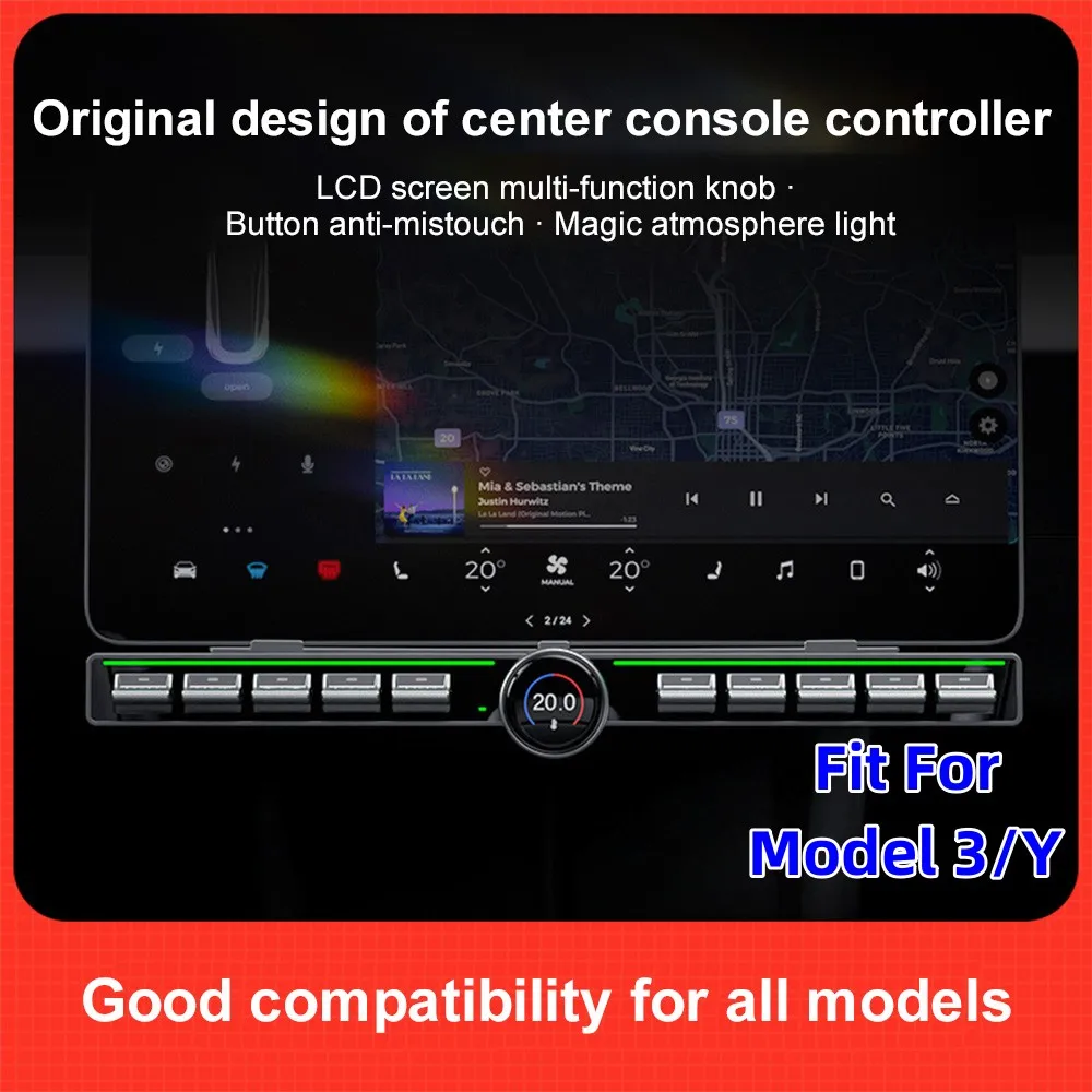 Multi-function Key Button Physical Gear Shift Knob Rotating LCD Display Center Control for Tesla Model 3 Y 10 Button Shortcuts