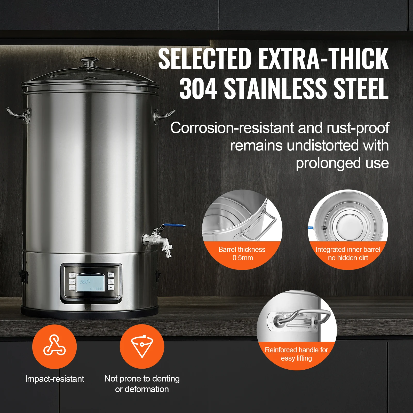 نظام تخمير كهربائي SucceBuy 8 جالون وعاء تخمير الكل في واحد مستلزمات تخمير البيرة المنزلية 304 من الفولاذ المقاوم للصدأ #2