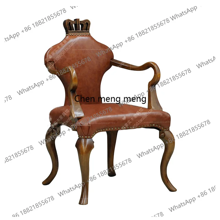 

American country solid wood study book chair leather retro bedroom balcony casual single sofa chair