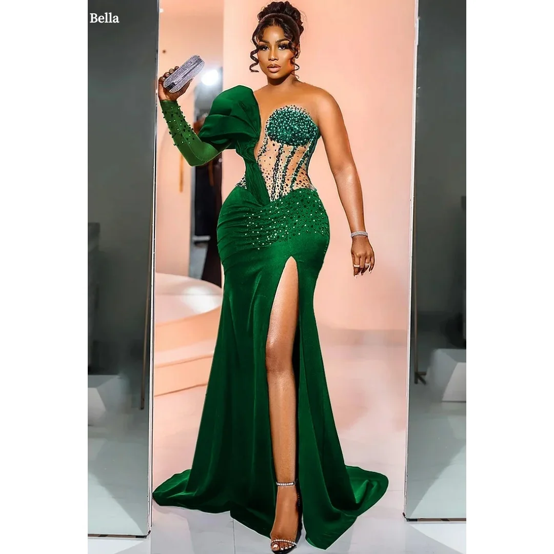 

Bella Customized Sequins Beaded robes de soirée Side Slit Strapless Backless Party Dresses Satin Floor-Length Prom Dress 2025