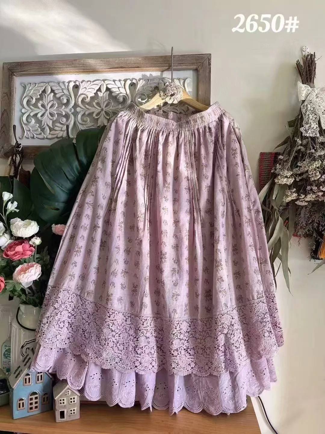 

TIYIHAILEY Cotton Linen Long Maxi Skirts Elastic Waist A Line Beige Spring and Summer 2026 Double Layers Ladies Embroidery 2026