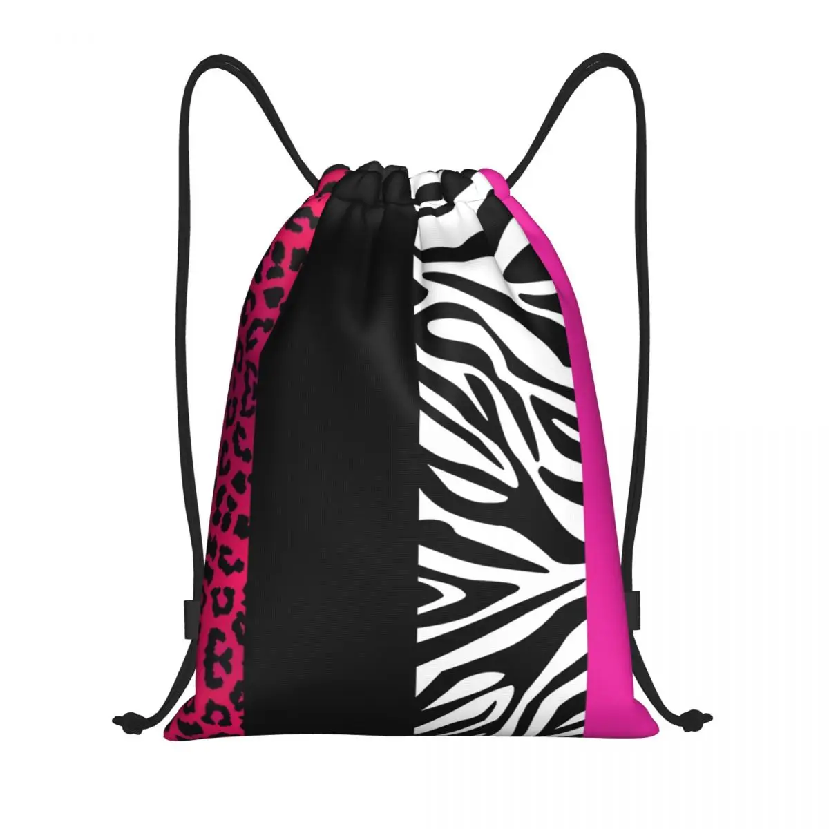 Custom Hot Pink Zebra And Leopard Animal Print Stripes Drawstring Bag Men Women Lightweight Sports Gym Storage Backpack