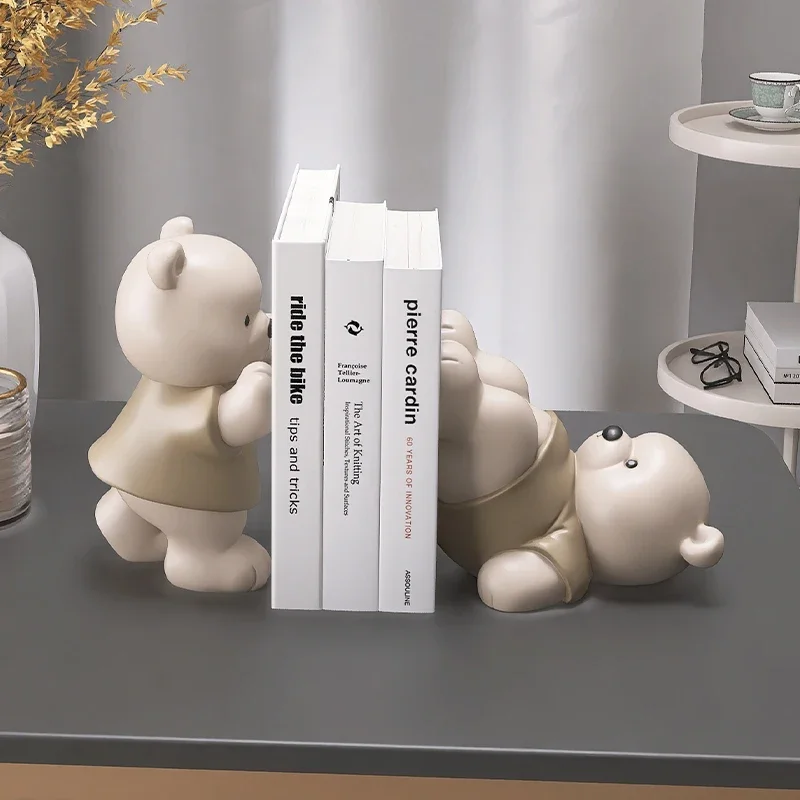 

Cute Cream - colored Bear Book End Figurines - Ideal Home Decor for Living Room, Hallway, Wine Cabinet, Bookcase & a Great Birth