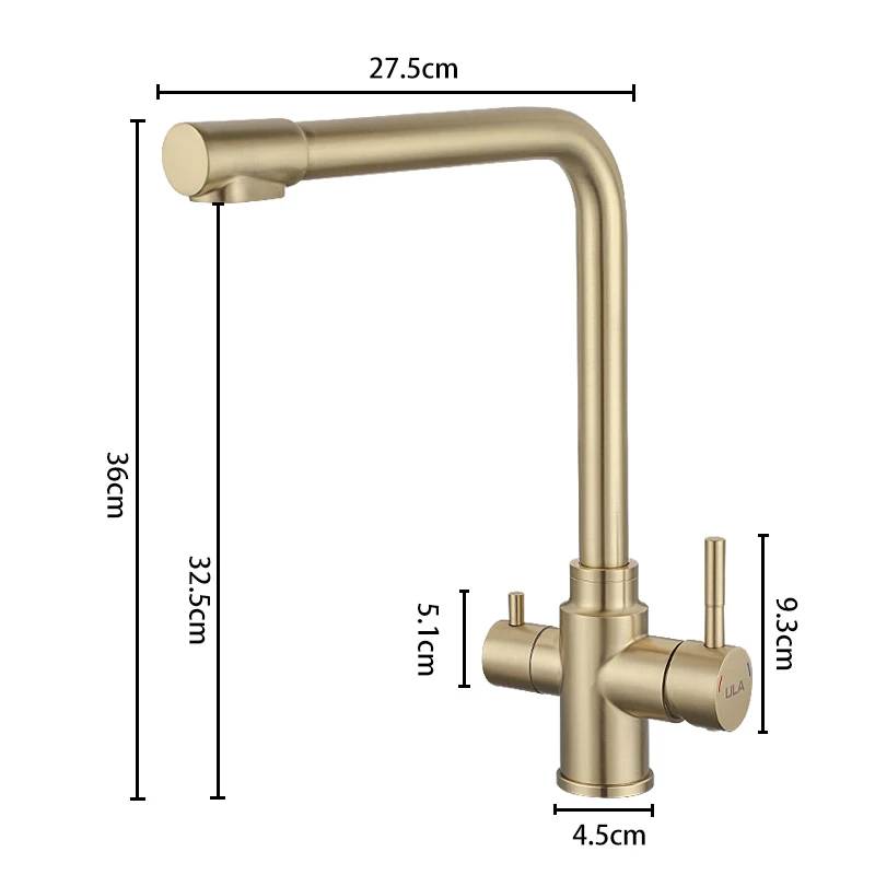 ULA Brushed Gold Kitchen Faucets Stainless Steel 360 Rotate Kitchen Faucet Deck Mount Cold Hot Water Sink Mixer Kitchen Gold Tap