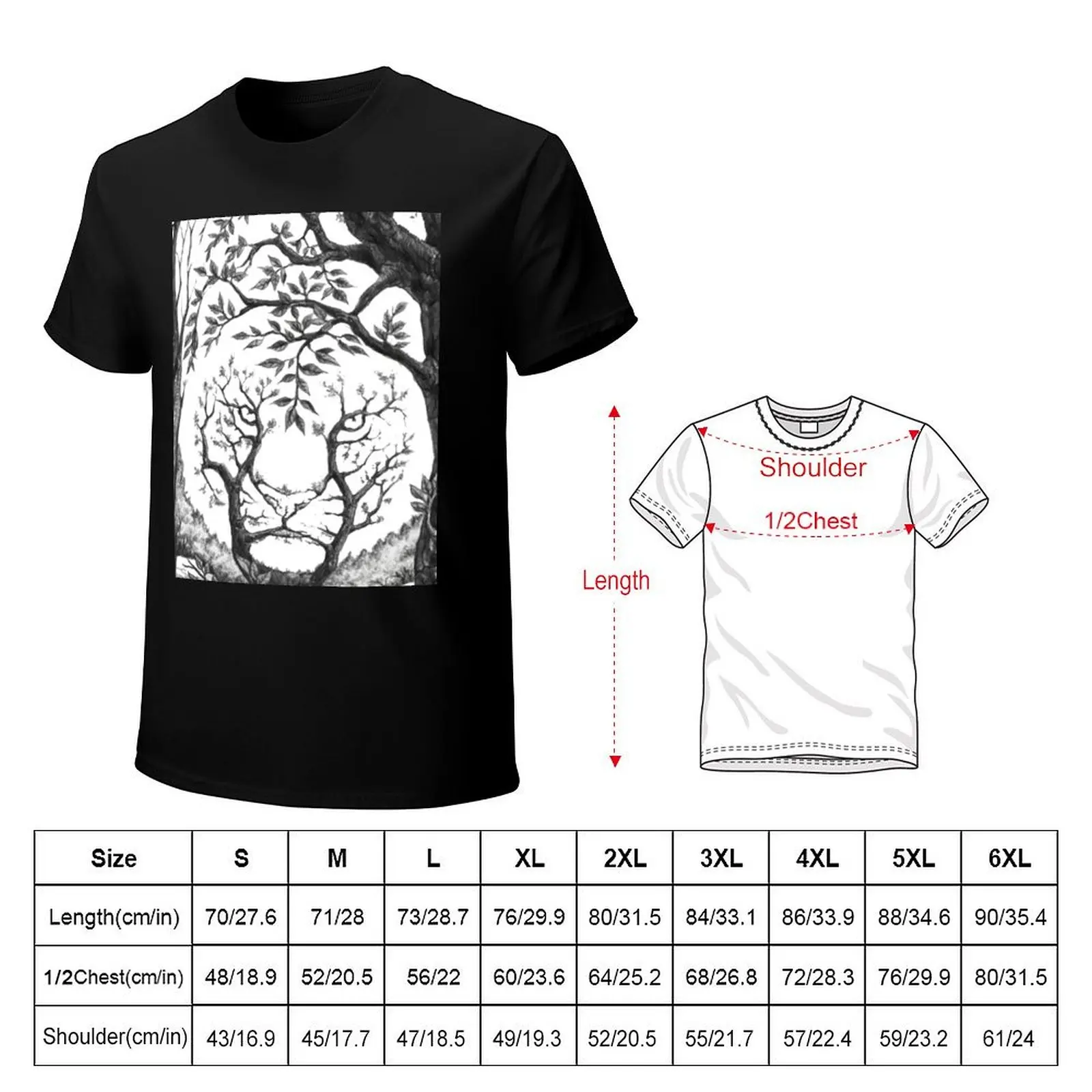 Negative Space Tree Tiger T-Shirt Plus Size Short Sleeve T-Shirt