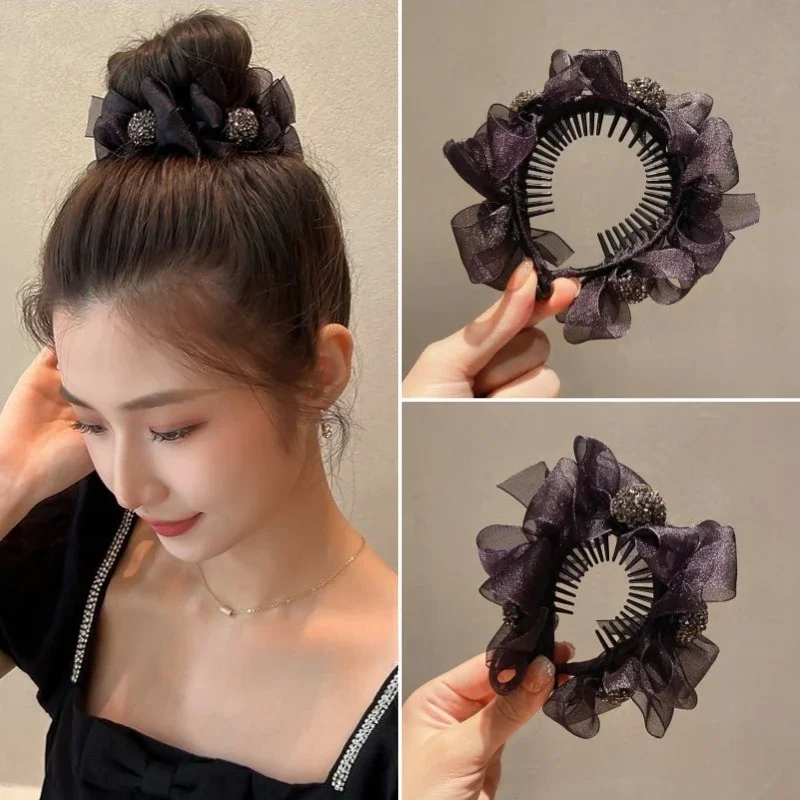 Women Rhinestones Flowers Cross Grab Clip Ponytail Hair Crab Claw Hair Clip Girls Elegant Hairs Clip Hair Accessories Black 2025