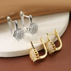 Personality Classic U Shape Zircon Flower Hoop Earrings for Women Luxury Gold Color Stainless Steel Crystal Korea Jewelry Gift