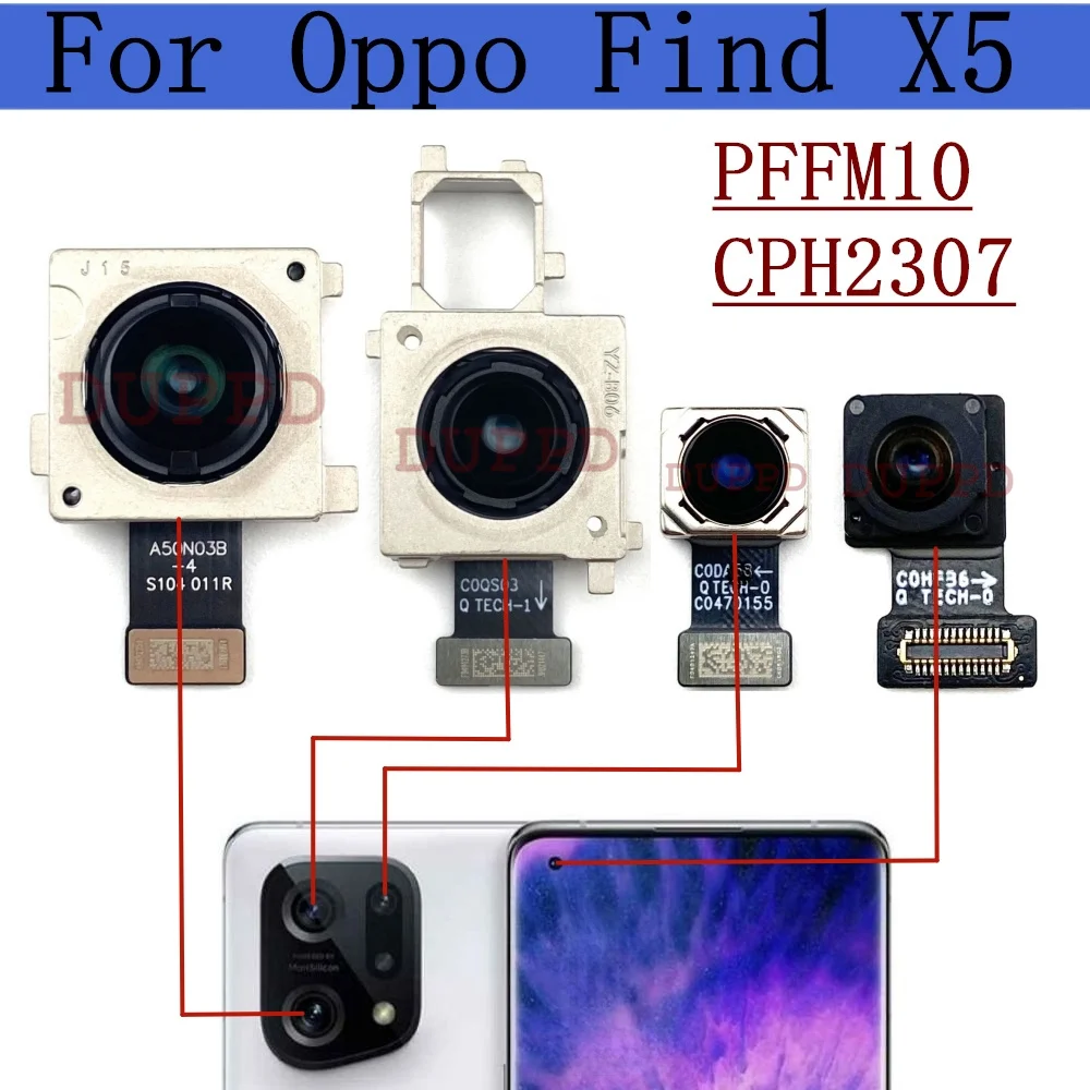 Original Front Rear Camera For OPPO Find X5 PFFM10 CPH2307 Back Wide Telephoto Ultrawide Main Camera Module Flex Cable