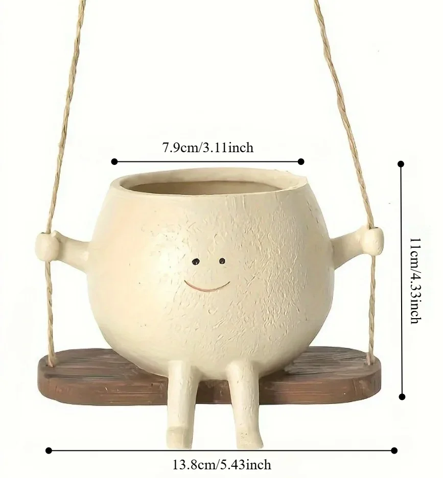 Face Planter Pot Hanging Resin Head Vase Swinging Succulent Indoor Home Decor String Pearls Flower Pot Gift