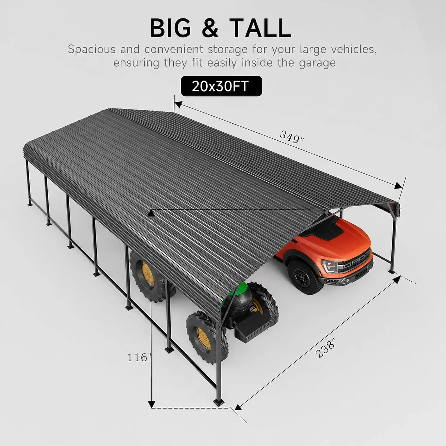 20x30 FT Metal Carport, Outdoor Heavy Duty 2 Car Carport with Reinforced Galvanized Steel Frame and Steel Roof,, Customized