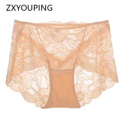 High Waist Sexy Women Panties Full Lace Hollow Seamless Soft Underwear Breathable Plus Size Briefs Female Lingerie