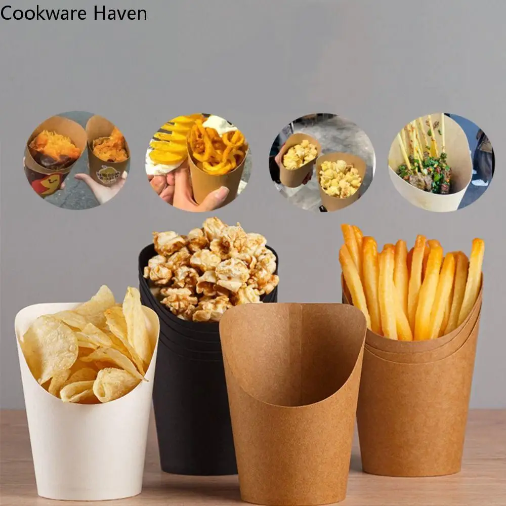 50pcs Charcuterie Cups Disposable Kraft Paper Slant Cup Oil-proof Water Proof French Fries Cup Thickened Snack Cups Crepes