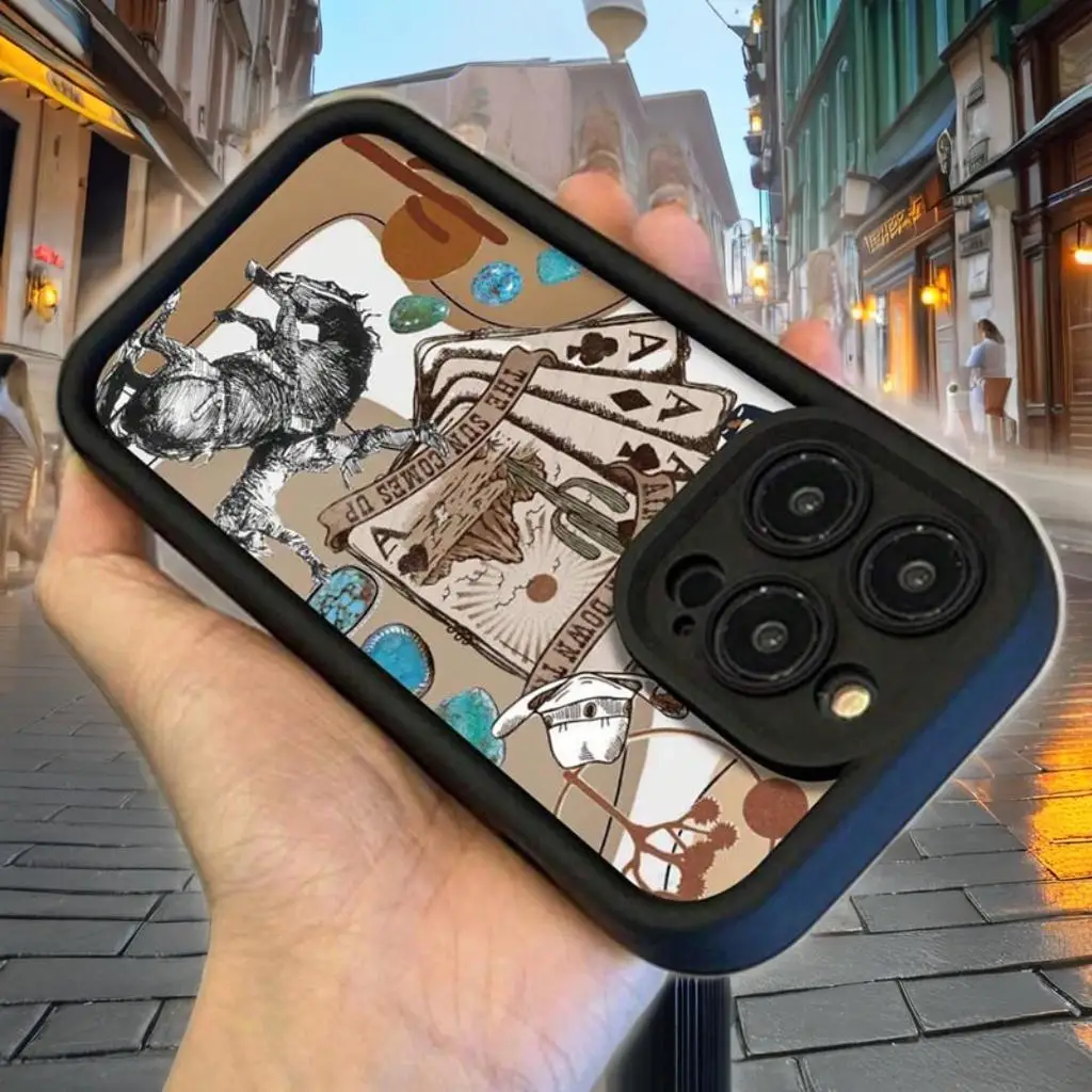 

Retro Western Cowboy Pattern Phone Case For iPhone 13 16 15 14 12 11 Pro Max SE2 7 8 Plus X XR XS 15 16 Soft Shockproof Cover