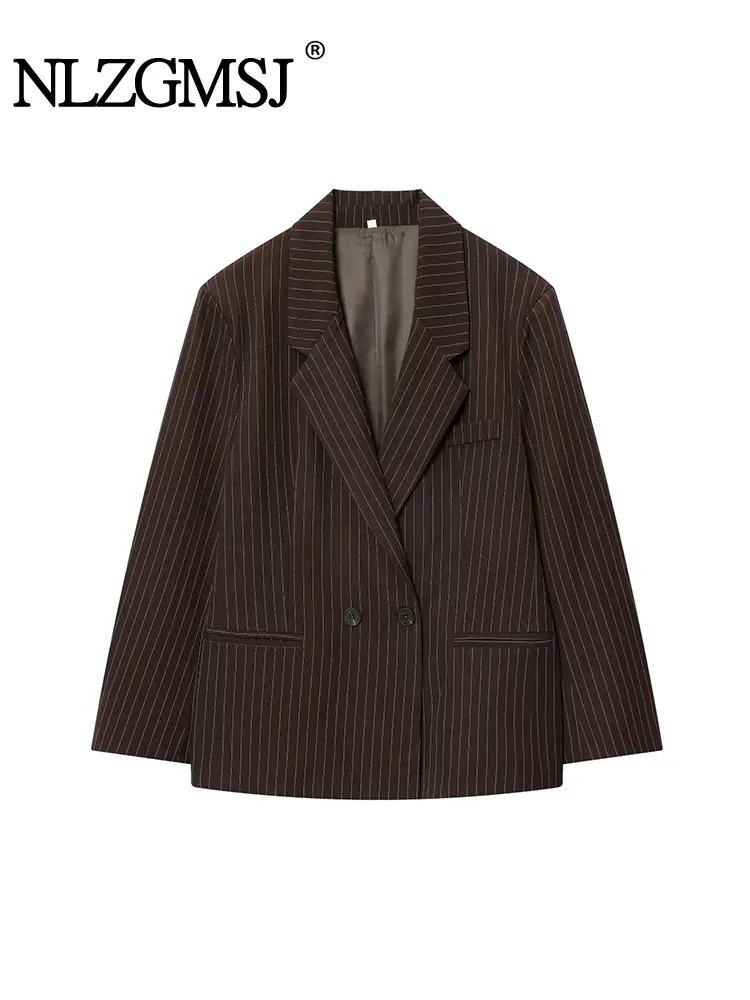 

NLZGMSJ Vintage Holiday Chic Women Blazer Double-breasted Long Sleeve Blazer New Fashion 2025 Autumn Office Lady Blazers