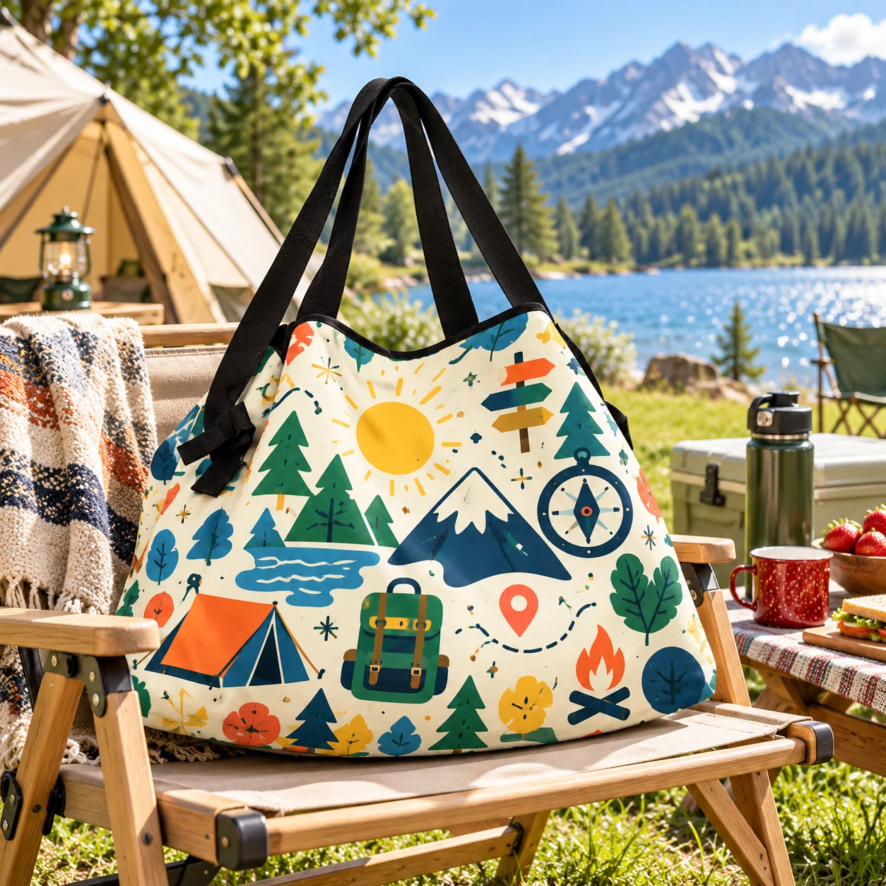 Custom Camping Storage Bag, 290 Twill Composite Round Packable Shoulder Tote, Large Capacity Outdoor Organizer with Custom Print