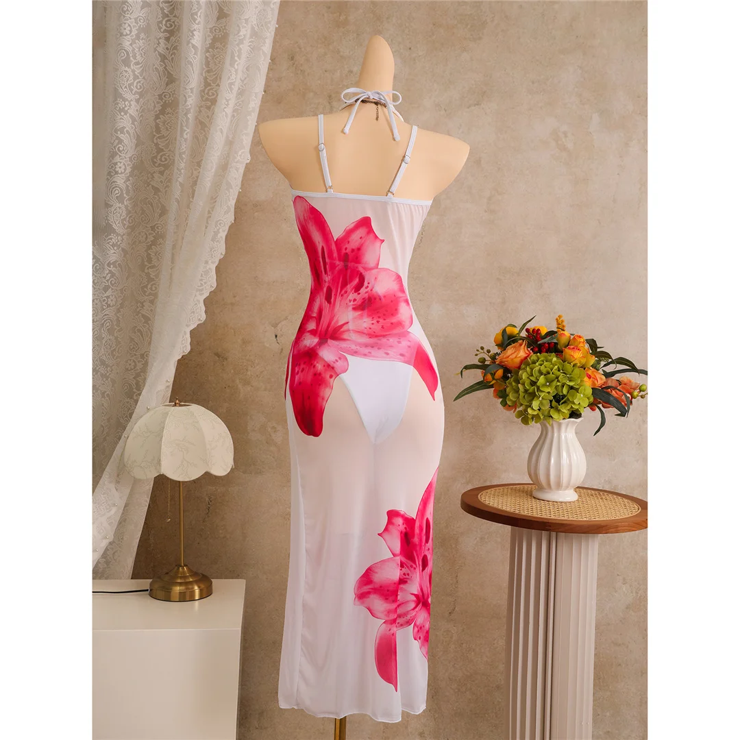Mit Blumenmuster, Neckholder-Bikini, Damen-Badeanzug, dreiteiliges Bikini-Set, Badebekleidung, Badeanzug, Schwimmbekleidung V8204 – Detail 8