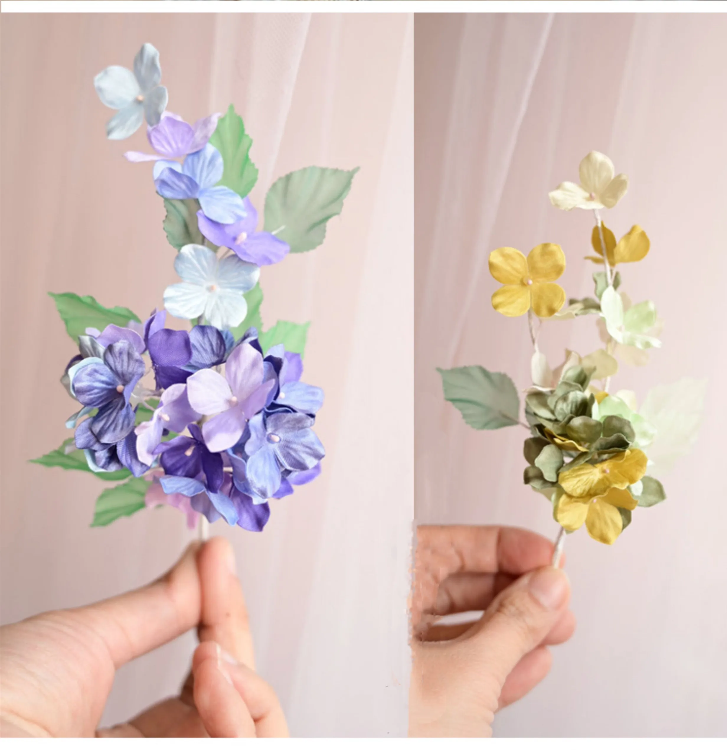 Handgefertigte 3D-geprägte Satin-Hortensienblütenblätter, Hochzeitskleid, Kopfschmuck, Designer-Accessoires, Babykleidung, Blumen, 2,9 cm – Detail 2