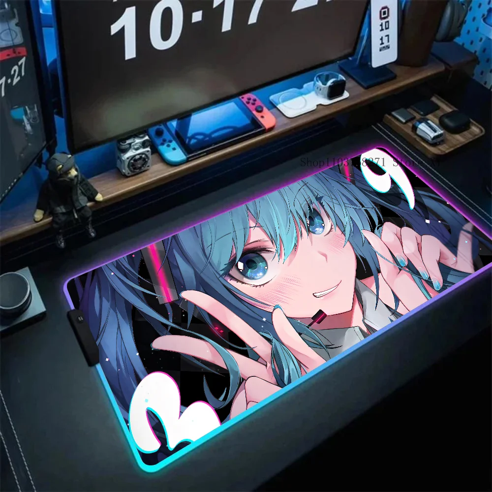 H-Hatsunes Miku Mousepad XXL RGB Gaming Mouse Pads HD Black Gamer Accessories Large LED