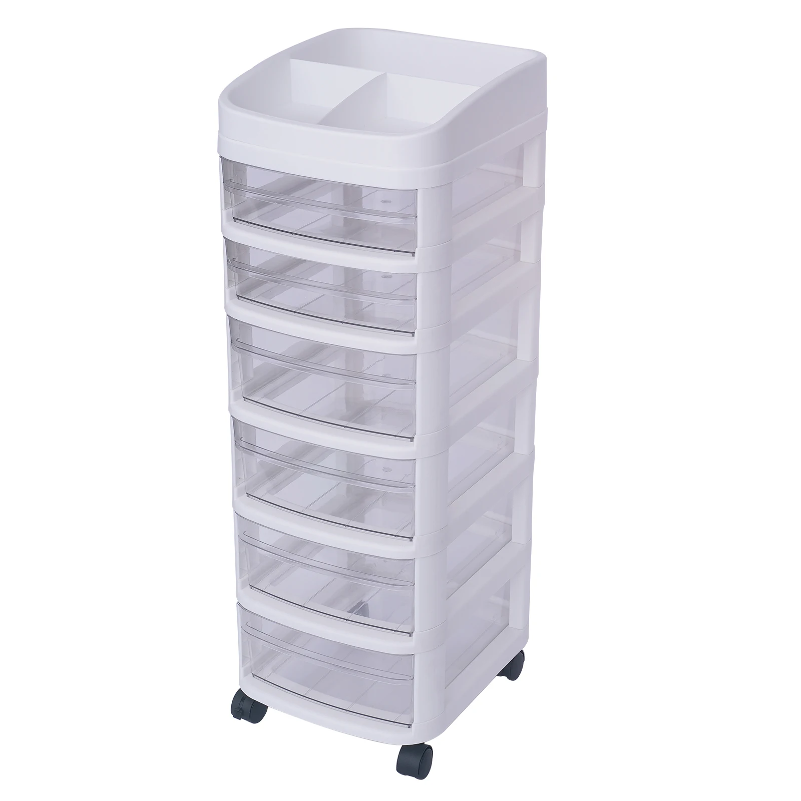 

White 6 Drawer Plastic Storage Rolling Cart Organizer Cabinet Trolley