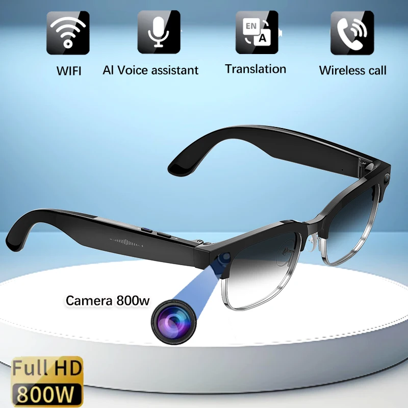 Novos óculos câmera gravação de vídeo ai óculos inteligentes bluetooth chamada música redução de ruído óculos de sol inteligentes android ios