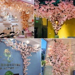 Artificial Flower Cherry Blossom Set Tree Vine Flower Wall Home Balcony Outdoor Garden Plant Wall DIY Wedding Party Arrangement