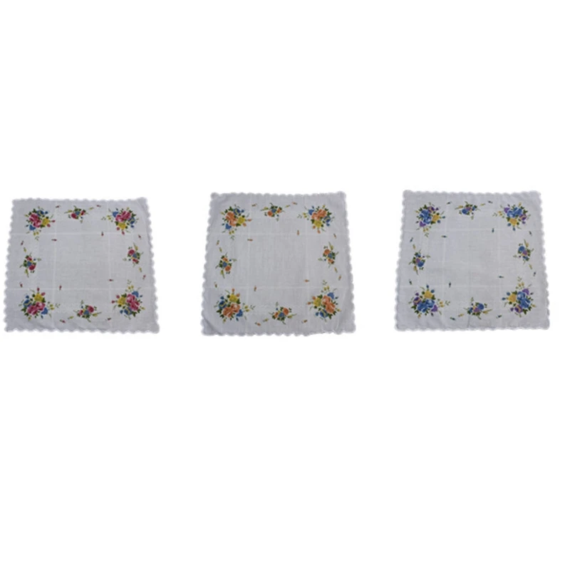 3 PCS Square Hankies Floral Print Cotton Handkerchiefs for Women Club Meeting