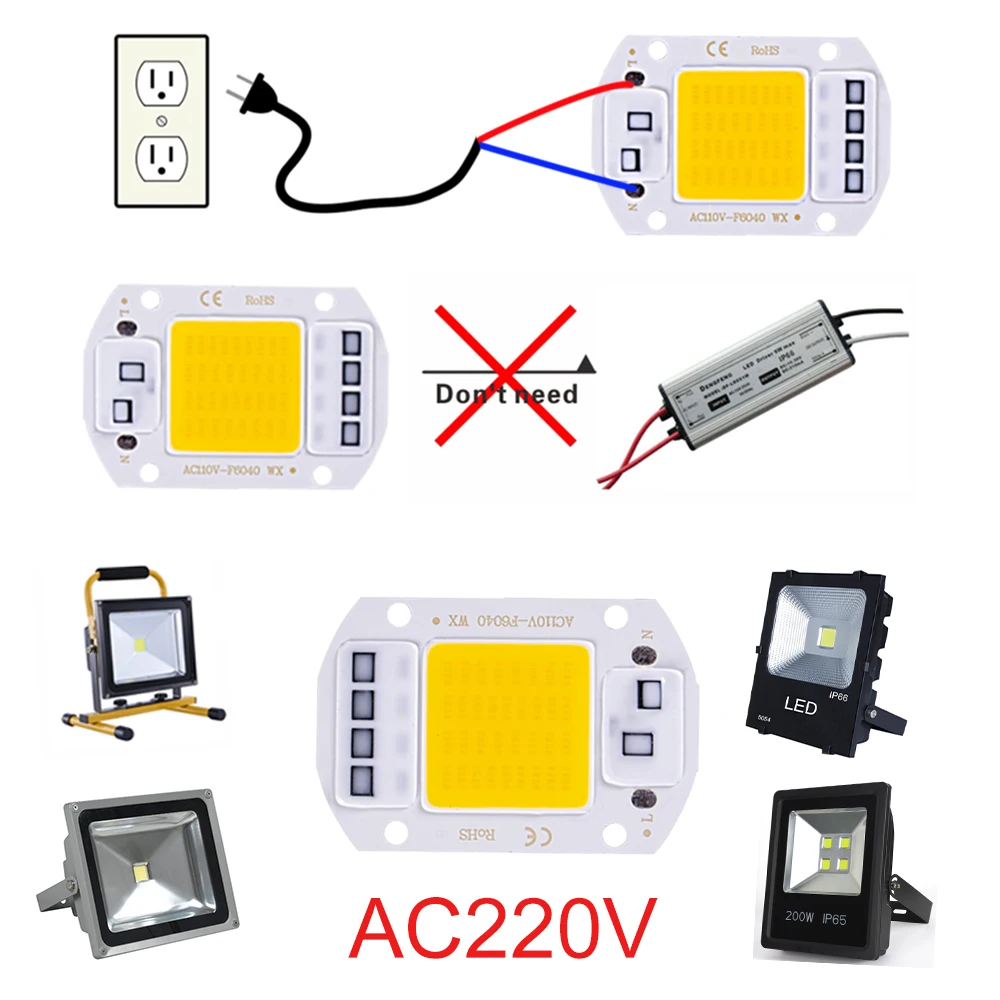 20w 30 50w led cob lâmpada grânulo ac 220v ip65 inteligente ic nenhuma necessidade motorista diy luz de inundação lâmpada led spotlight lâmpada chip