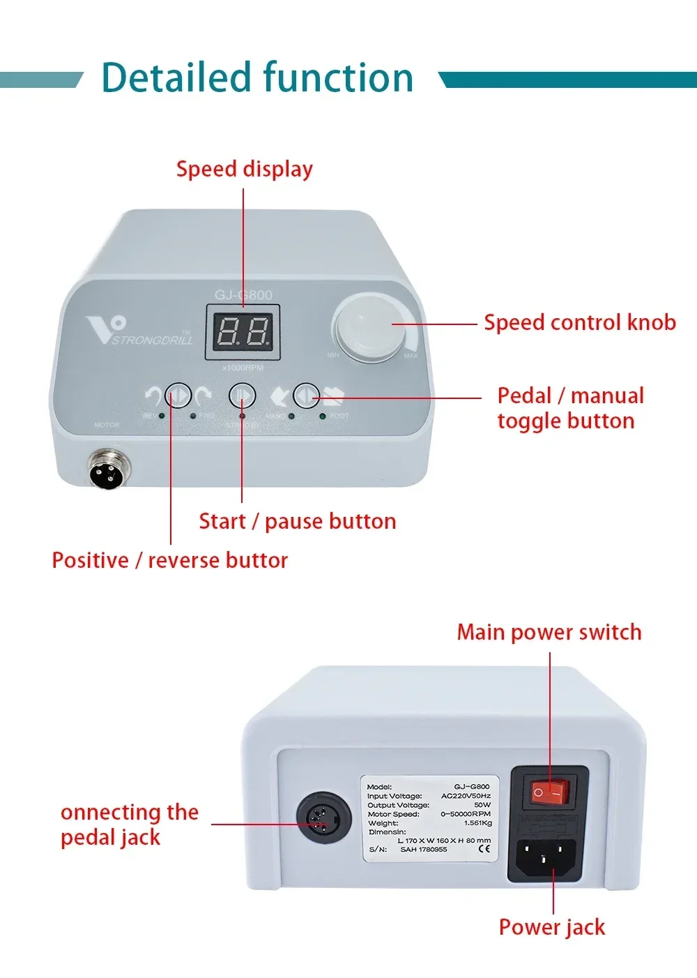 Powerful Dentals Drill 50000RPM Brushless Nail Micro Motor Machine GJ-G800 Micromotors Handpiece