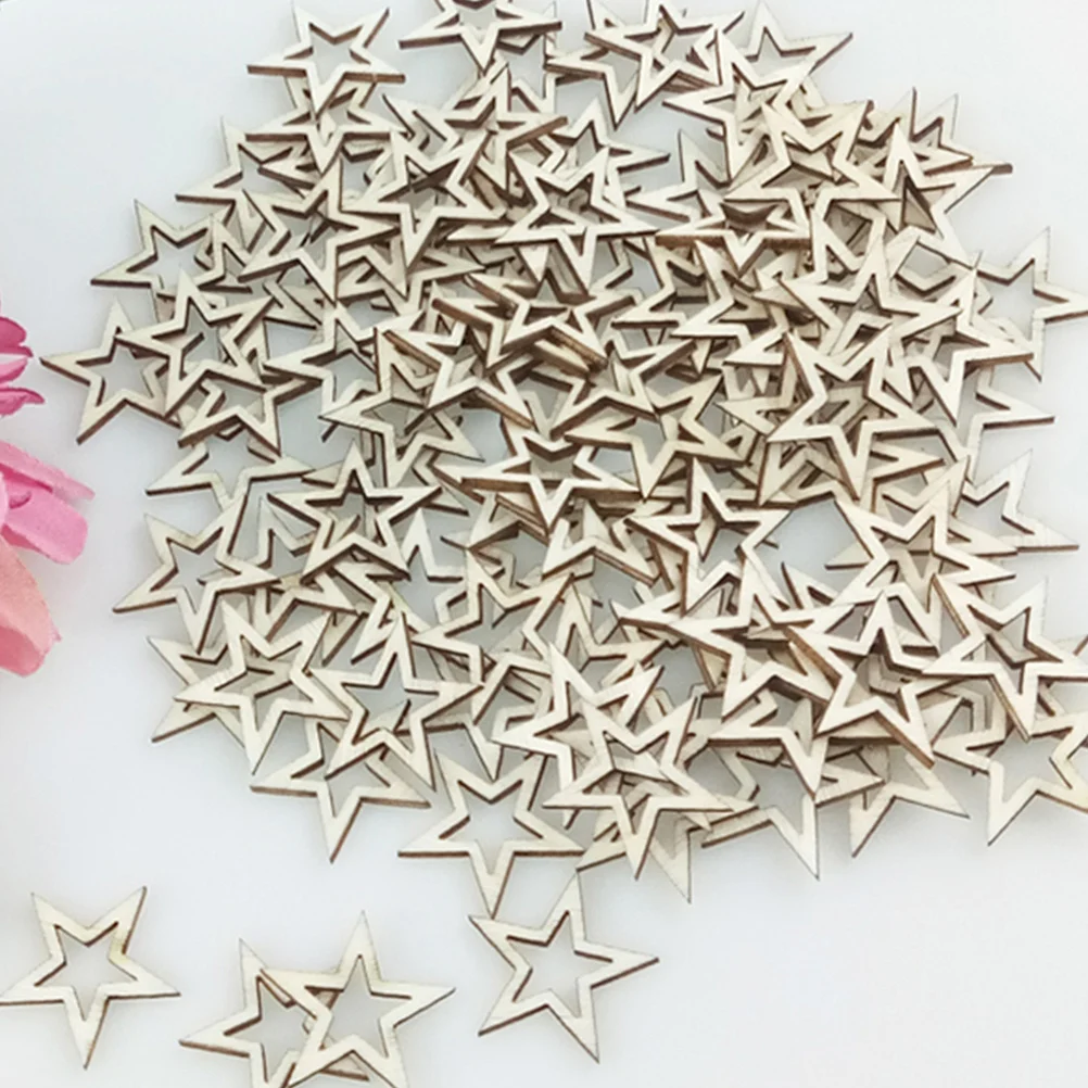 

100Pcs Star Shape Wood Slices DIY Accessories Natural Unfinished Wooden Cutouts Blank Chips for Handicraft Embellishments Decor