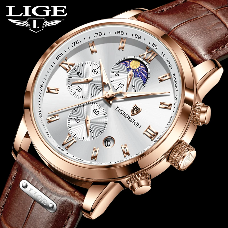 

LIGE мужские часы модные кварцевые часы с турбийоном часы из натуральной кожи водонепроницаемые часы мужские военные наручные часы мужские Reloj Hombre
