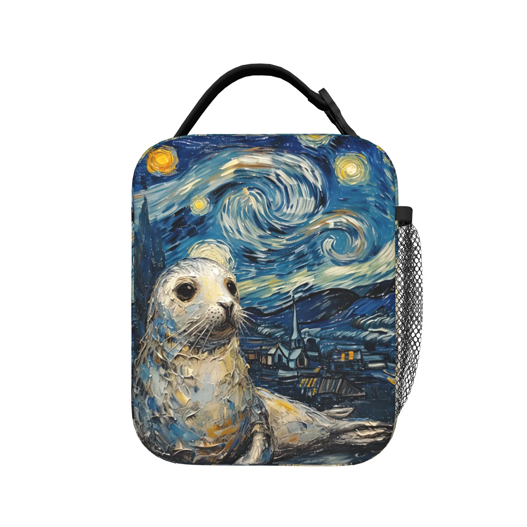 Neil the Seal Starry Night Thermal Insulated Lunch Bags for Office  Portable Food Container Bags Thermal Cooler Lunch Boxes